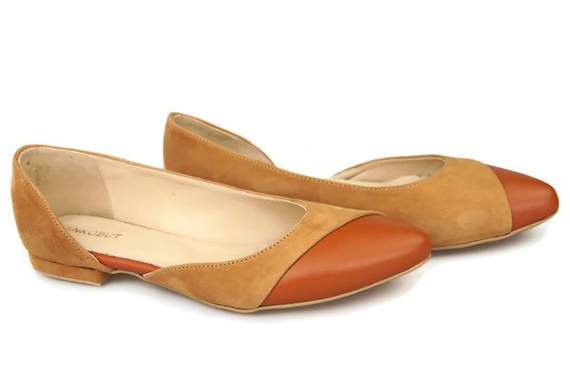 Obuwie Damskie Baleriny Rude skóra naturalna Zamszowa 146 ElitaBut