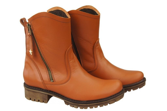 Obuwie Botki Damskie Skóra Naturalna Rude 122 ElitaBut