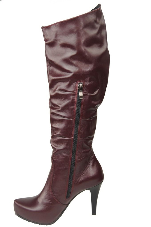 Obuwie Kozaki Damskie Platforma Skóra Naturalna Bordo 120 ElitaBut