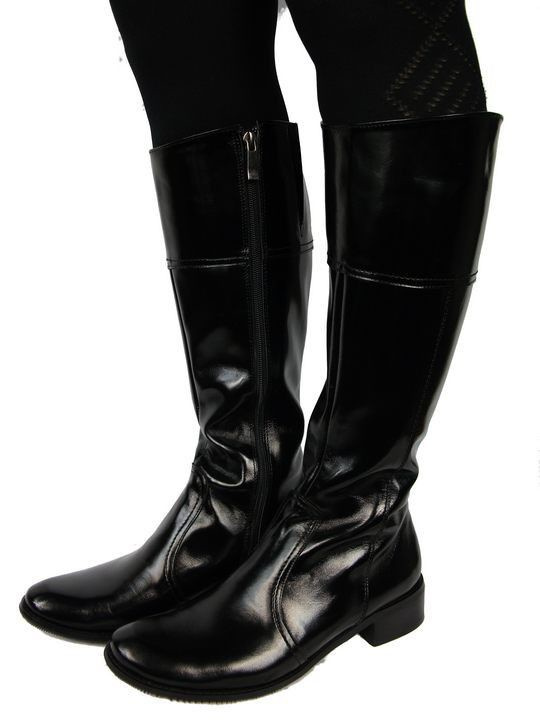 Obuwie Kozaki Damskie skóra naturalna Czarne Lakierowane 636 ElitaBut