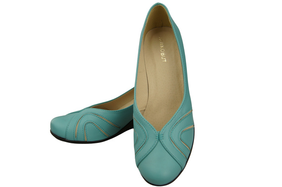 Buty na Koturnie Turkusowe Czółenka Damskie z Naturalnej Skóry 828 ElitaBut
