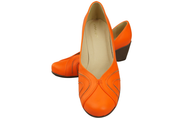 Buty na Koturnie Pomarańczowe Czółenka Damskie z Naturalnej Skóry 828 ElitaBut