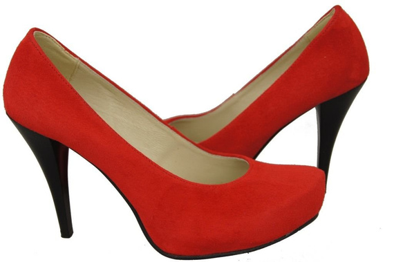 Obuwie Damskie Czółenka Czerwone Skóra naturalna Zamszowa 644 ElitaBut