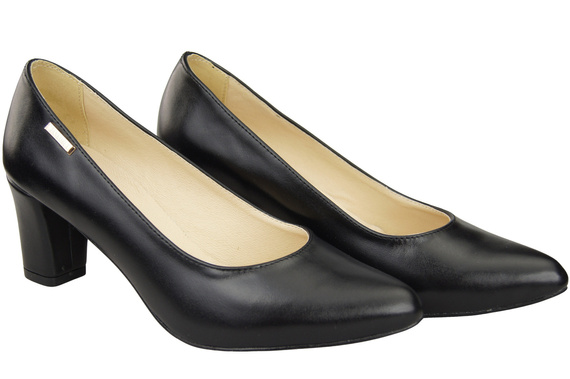 Klasyczne Gładkie Buty Czółenka Damskie Czarne z Naturalnej Skóry 213 ElitaBut