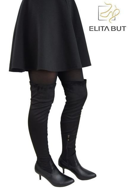 Niska Szpilka Obuwie Kozaki Damskie za kolano rozciągliwy strecz  963 N ElitaBut