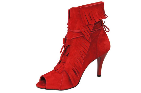 Obuwie Damskie Botki peep toe skóra naturalna zamszowa Czerwone 964 ElitaBut