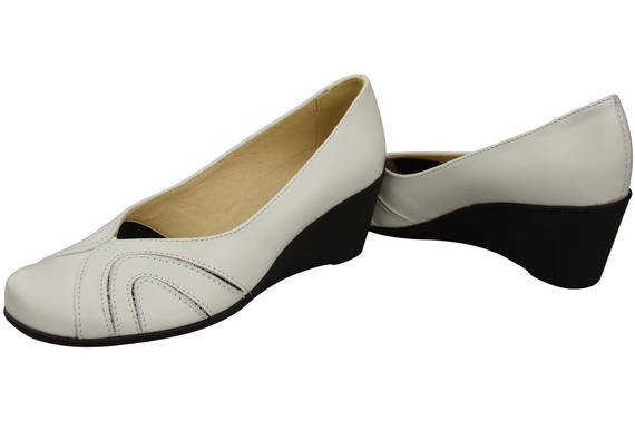 Buty na Koturnie Białe Czółenka Damskie z Naturalnej Skóry 828 ElitaBut