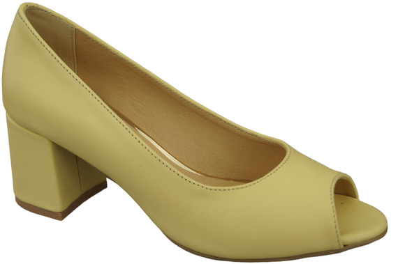 Obuwie Damskie Czółenka PEEP TOE Bananowy Skóra naturalna z Powleczonym Obcasem 192 ElitaBut