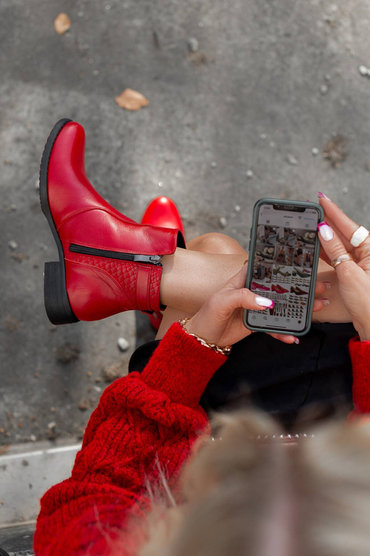 Obuwie Botki Damskie Zima skóra naturalna Czerwone 156 Z ElitaBut