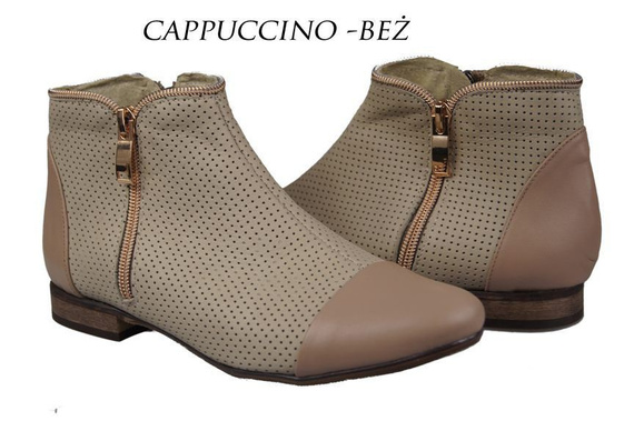 Obuwie Botki Ażurowe Damskie skóra naturalna Beż Cappucino Lico 821 ElitaBut