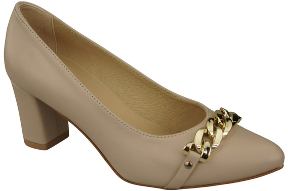 Classic Women's  Pumps Shoes made of Natural Leather with a Gold Decorative Chain 200 ElitaBut