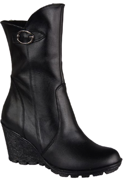 Obuwie Botki Damskie na Koturnie skóra naturalna Czarne 750 ElitaBut