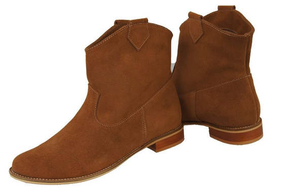 Obuwie Botki Damskie Karmelowe Wiosna / Jesień skóra naturalna welurowa 132 L ElitaBut