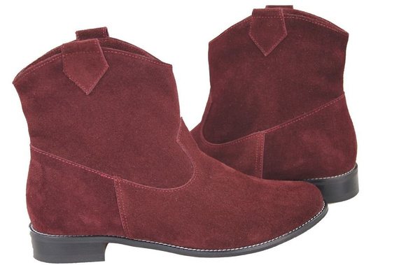 Obuwie Botki Damskie Bordowe Wiosna / Jesień skóra naturalna welurowa 132 L ElitaBut
