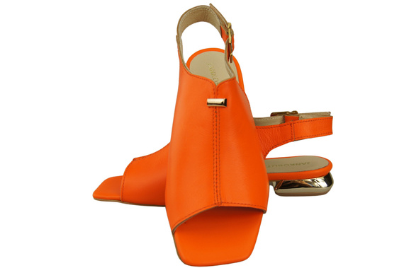 Wygodne Obuwie Damskie Sandały Pomarańczowe Płaski Złoty Obcas Skóra naturalna 207 ElitaBut