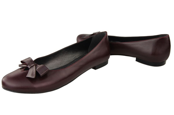 Obuwie Baleriny Damskie Bordo skóra naturalna 998 ElitaBut