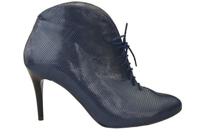 Obuwie Botki  Damskie Granatowe Wytłaczane  Wiosna / Jesień skóra naturalna 955 ElitaBut