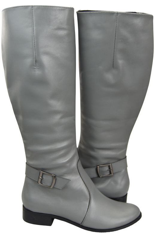 Skórzane Kozaki Damskie Popielate Ocieplane Oficerki, Płaskie 225 ElitaBut