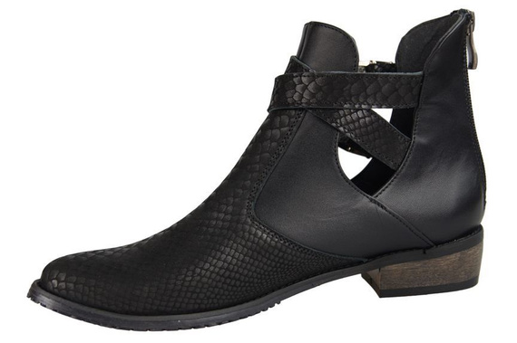 Obuwie Botki Damskie skóra naturalna Czarne Łuska 931 ElitaBut