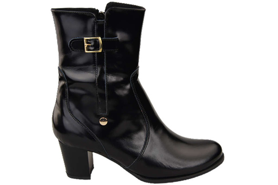 Obuwie Botki Damskie Czarne Błyszczące Ocieplane skóra naturalna 882 Z ElitaBut