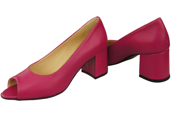 Obuwie Damskie Czółenka PEEP TOE Purpurowe Skóra naturalna z Powleczonym Obcasem 192 ElitaBut