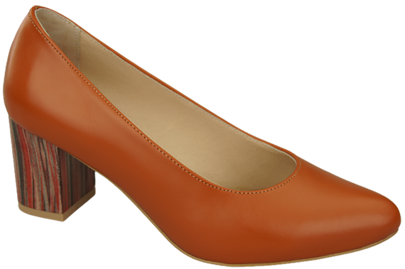 Obuwie Damskie Czółenka Rude Skóra naturalna z Ozdobnym Obcasem 157 ElitaBut