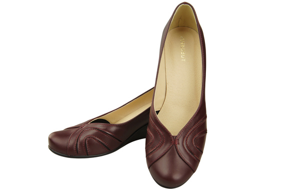 Buty na Koturnie Bordowe Czółenka Damskie z Naturalnej Skóry 828 ElitaBut
