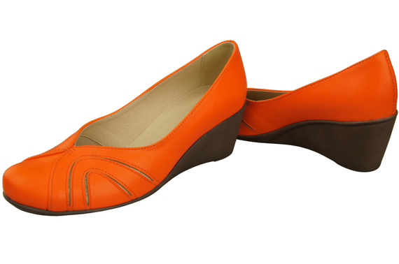 Buty na Koturnie Pomarańczowe Czółenka Damskie z Naturalnej Skóry 828 ElitaBut