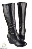 Obuwie Kozaki Damskie Koturna skóra naturalna Czarne 745 ElitaBut
