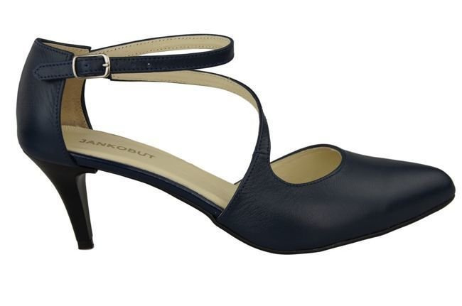 Obuwie Damskie Sandały Niska Szpilka skóra naturalna Granatowe 990 ElitaBut