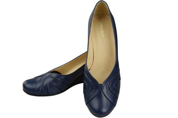 Buty na Koturnie Granatowe Czółenka Damskie z Naturalnej Skóry 828 ElitaBut