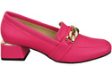 Obuwie Damskie Neonowy Róż z Ozdobnym Łańcuchem Czółenka  Mokasyny Skóra naturalna 193  ElitaBut