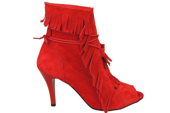 Obuwie Damskie Botki peep toe skóra naturalna zamszowa Czerwone 964 ElitaBut