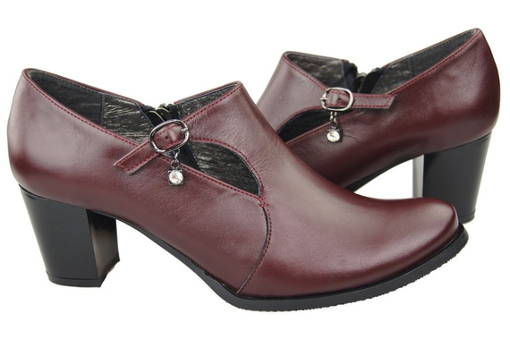 Obuwie Botki Skóra Damskie Naturalna Bordo 109 ElitaBut