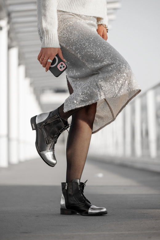 Obuwie Botki Damskie Wiosna / Lato skóra naturalna Czarne Złote 820 L ElitaBut