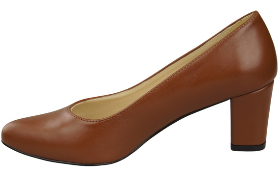 Klasyczne Gładkie Buty Czółenka Damskie Brązowe z Naturalnej Skóry 213 ElitaBut