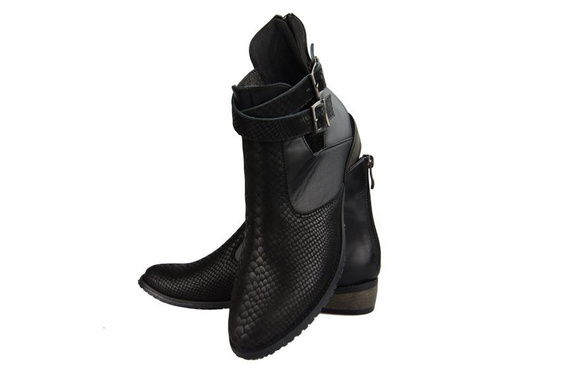 Obuwie Botki Damskie skóra naturalna Czarne Łuska 931 ElitaBut