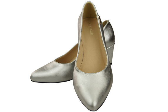 Klasyczne Gładkie Buty Czółenka Damskie Srebrne z Naturalnej Skóry 213 ElitaBut