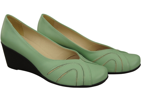 Buty na Koturnie Miętowe Czółenka Damskie z Naturalnej Skóry 828 ElitaBut