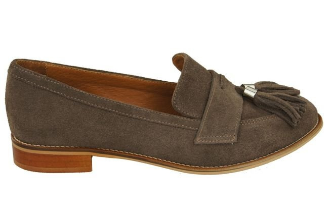 Obuwie Mokasyny Damskie Skóra  Naturalna Welurowa Brąz 134 ElitaBut