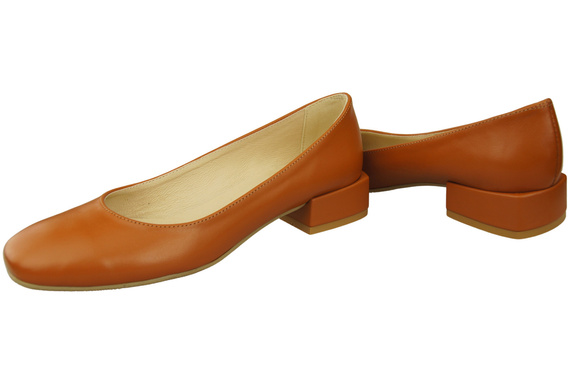 Wygodne Obuwie Damskie Czółenka Rude Płaskie Skóra naturalna 204 ElitaBut