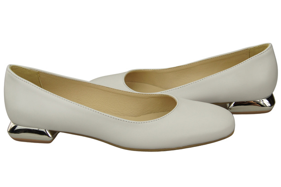 Płaskie Obuwie Damskie Czółenka Białe Ozdobny Obcas Skóra naturalna 209 ElitaBut