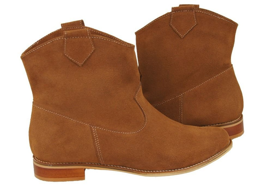 Obuwie Botki Damskie Karmelowe Wiosna / Jesień skóra naturalna welurowa 132 L ElitaBut