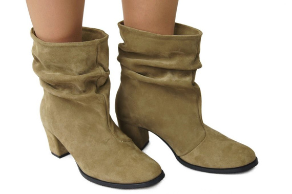 Obuwie Damskie Botki skóra naturalna Oliwkowe 986 ElitaBut