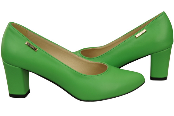 Klasyczne Gładkie Buty Czółenka Damskie Limonkowe z Naturalnej Skóry 213 ElitaBut