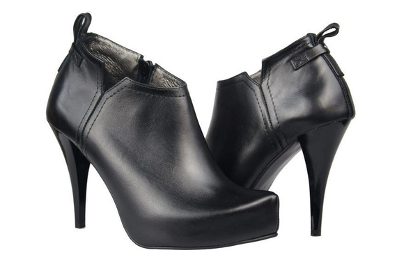 Wiosna Obuwie Damskie Botki skóra naturalna Czarne 794 ElitaBut