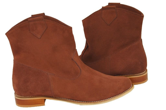 Obuwie Botki Damskie Kasztanowe Wiosna / Jesień skóra naturalna welurowa 132 L ElitaBut