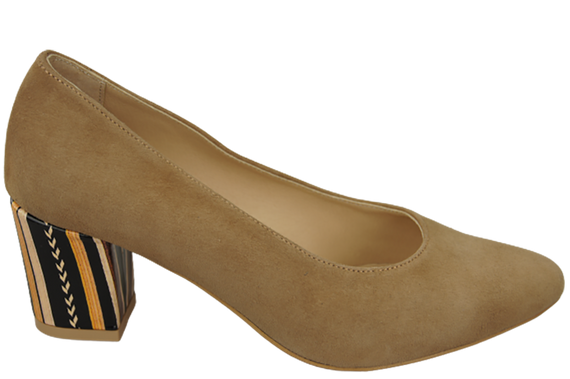 Obuwie Damskie Czółenka Oliwkowe Skóra naturalna zamszowa Ozdobny Obcas 158 Z ElitaBut