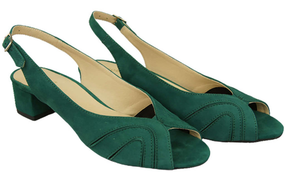 Obuwie Damskie Sandały skóra naturalna zamszowa Malachitowe 991 ElitaBut