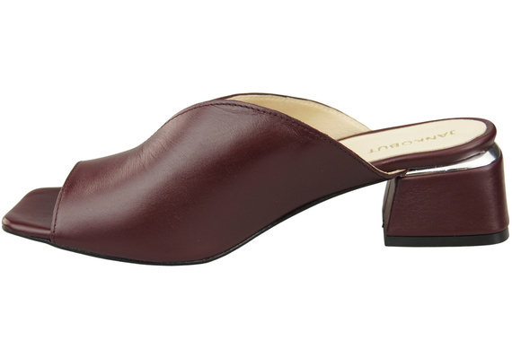 Obuwie Damskie Klapki Na Obcasie Bordowe Skóra naturalna 210 ElitaBut